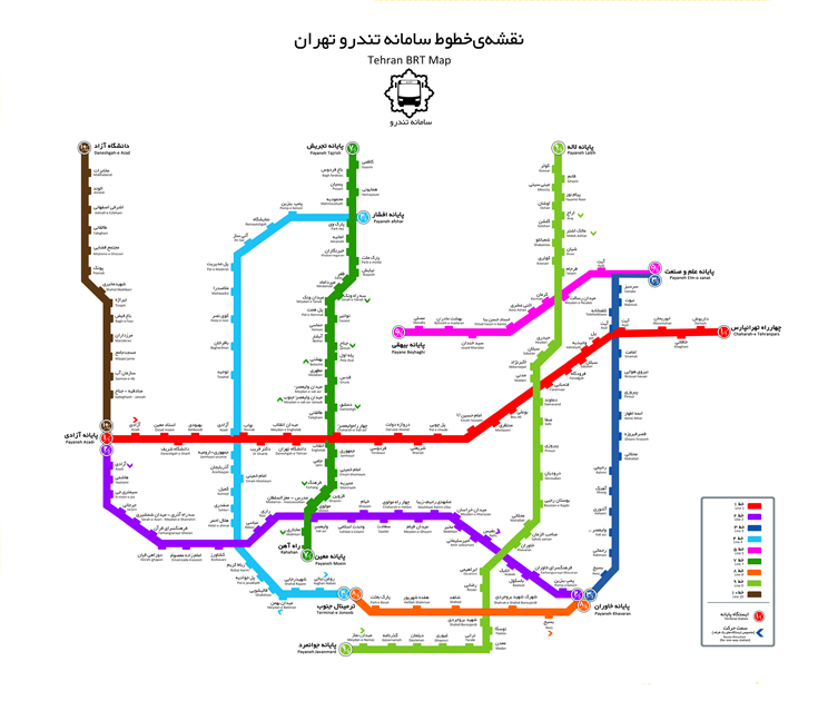 نقشه خطوط سامانه تندرو شهر تهران ( بی.آر.تی) 